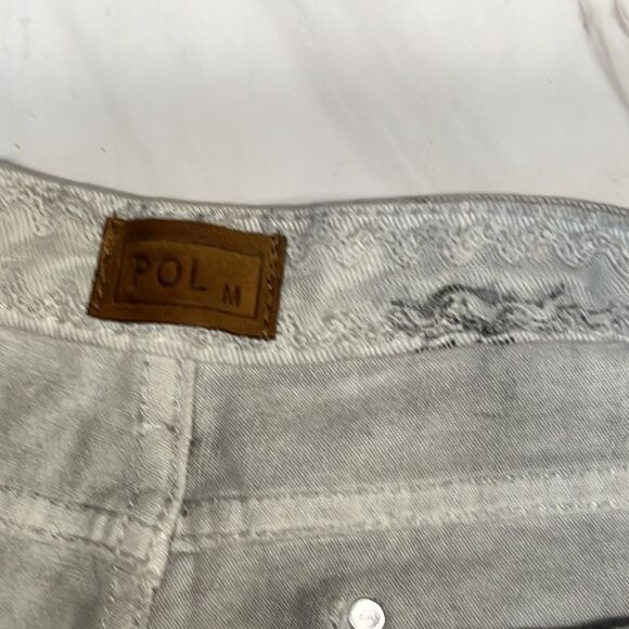 POL | Anthropologie Jeans Pol Ruffle Side Crochet Trim Mid Rise Cropped Gray M - Picture 9 of 12